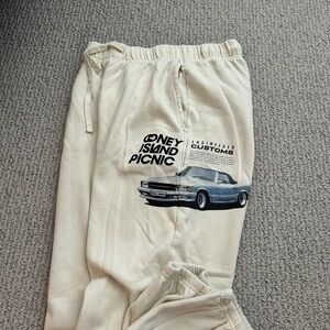 Cream Sweatpants with Graphic Print